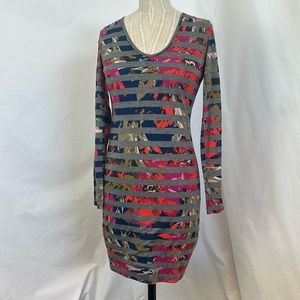 Trina Turk striped multi color floral mini dress size xs